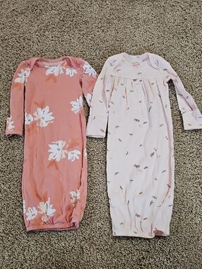 2-Pack Baby Sleep Gowns in Dusty Rose Floral & Light Pink Dragonfly